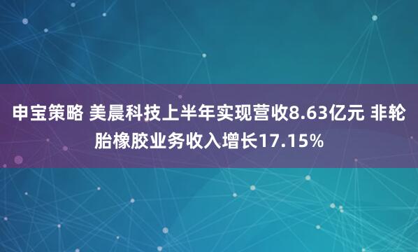 申宝策略 美晨科技上半年实现营收8.63亿元 非轮胎橡胶业务收入增长17.15%