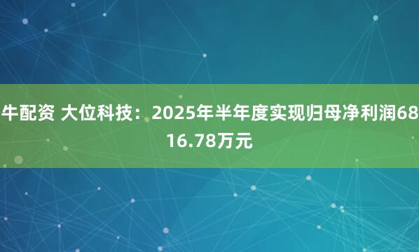 牛配资 大位科技：2025年半年度实现归母净利润6816.78万元